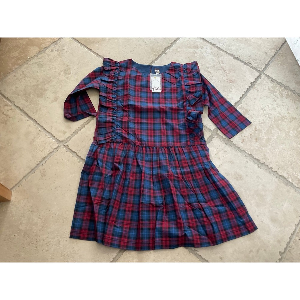 NWT Tea Collection‎ Family red/blue Plaid Dress - girls size 12